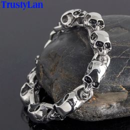 Bracelets Solid Stainless Steel Mens Bracelets Punk & Hippe's 9MM Skulls Ghost Chain Bracelet Men Masculine Halloween Jewelry Accessories