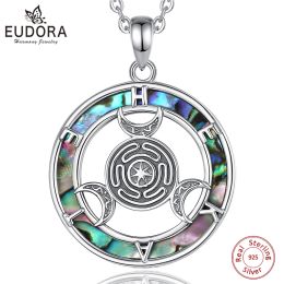 Necklaces Eudora 925 Sterling Silver Hecate Wheel Necklace Natural Abalone Triple Moon Goddess Amulet Pendant Witch Jewelry for Women Man