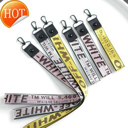 Keychains Lanyards New Offs Letter Embroidery Ribbon Hanging Neck Rope Id Card Set Keychain Accessories Handrope Fashion Tag