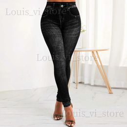 Women's Pants Capris Womens Faux Denim Jeans High Waist Pants Ladies Casual Stretchy Skinny Trousers Fashion Clothing M-3XL Plus Size Leggings 2023 T240227