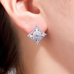 Stud Earrings Trend Ladies Zircon Square Luxury Women White Wedding Ear Ornament Ms Jewelry Gift Wholesale Retail