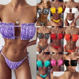 Women'S Swimwear Womens Tube Pleated Hollow Out Mti Colour Solid Print Sexy Bikini Swim Suit 1Pc Drop Delivery Apparel Clothing Dhb2J