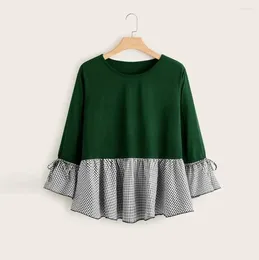 Women's Blouses Plus Size Long Sleeve Ruffles Shirt Fashion Women Casual O-Neck Top Comfortable Cotton Blouse 2024 Autumn