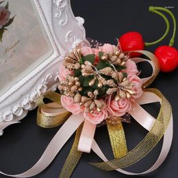 Decorative Flowers 67JE Beautiful Wrist Corsage Bracelet Bridesmaid Sisters Hand Wedding Party