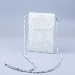 Evening Bags Simple Solid Colour Chain Mobile Phone Bag Fashion INS Transparent Beaded Handwoven Crossbody For Woman Customization