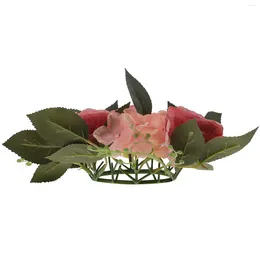 Decorative Flowers Artificial Rose Candle Rings Wedding Floral Wreaths Faux Flower Garland Pillar Holder Party Centrepiece