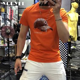 Men's T-Shirts Mens T-shirt 2021 Summer Rhinestone Pattern Short Sleeve Fashion Mens Street Clothing Hot Diamond Leisure Multi Colour Plus Size Top J240221