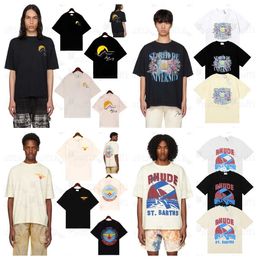 Designer mens t shirt rhude t shirt Fashion Clothing Tees Shirts Sailing Print High Street Loose Oversize Couple Wear Mens Womens Trend Brand Rhude T-shirt Tops Cotton