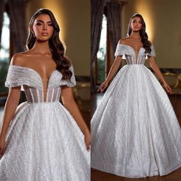 Einfaches A-Linie-Hochzeitskleid für Frauen, herzförmig, schulterfrei, rückenfrei, Brautkleider mit Pailletten, Sweep-Zug-Kleid nach Maß, Vestidos de Novia