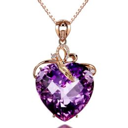 Necklaces 14 K Rose Gold Real Amethyst 45 Cm Necklace Pendant Female Gemstone Chain Jewellery Clavicle Chalcedony Rose Gold Bizuteria Women