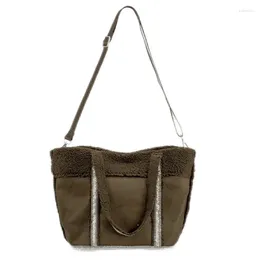 Evening Bags Women's Autumn Winter Fur Integrated Magnetic Button Handbag Small Design Diamond Handle Shoulder Messenger Bag Tote