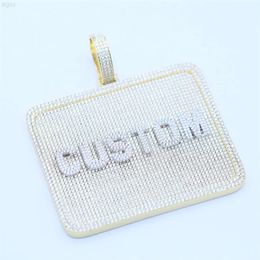 Customized Personalized Square Disk Pendant Paved Bling Cz Fully Diamond Diy Name Plate Pendant Necklace