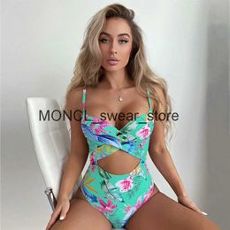 Women's Swimwear 2023 Sexy V-Neck One Piece Swimsuit For Women Print Push Up Bodysuit Monokini Pad Bathing Suit Cut Out Beach WearH24221