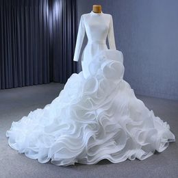 2024 New Mermaid Wedding Dress High End O-neck Long Sleeves Ruffles Tiered Organza Bridal Gowns Vestidos De Novia Customed