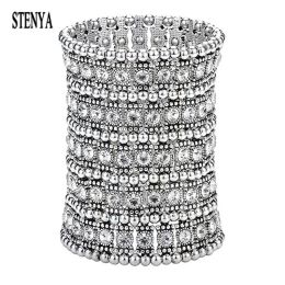 Bracelets STENYA 5 Rows Multilayer Bracelet Bangles Strands Expandable Openable Fil Stretch Exaggeration Jewellery Wedding Party Cuff Retro