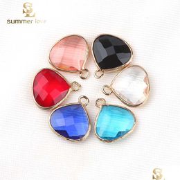 Charms Gold Plating Copper Edge Waterdrop Charm Pendant For Necklace Bracelet Six Colour Glass Diy Jewellery Making Drop Delivery Jewellery Dhzc9