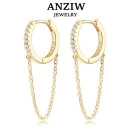 Earrings Anziw Long Hanging Tassel Hoop Earrings for Women 925 Sterling Silver Certified Moissanite Diamond Earring with Chain Jewellery