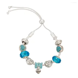Charm Bracelets VIOVIA Drop Design Bangle Adjustable Blue Crystal Love Heart Bow Bead Bransoletka Lobster Clasps Valentines Gift