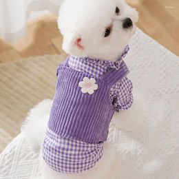 Dog Apparel Summer Purple Shirts Plaid Flower Clothes Thin Two-piece Suit Dogs Clothing Cute Girl Puppy Teddy Schnauzer Pet Outfits Vest