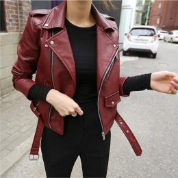 Jackets Women's Leather Jacket Women Clothes 2020 Spring Korean Fit Streetwear Pu Pink Biker Jackets Eleagnt Leather Coat LW486