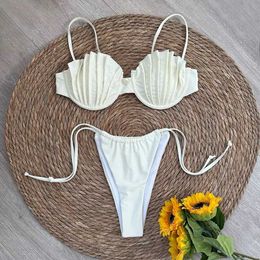 Women's Swimwear Sexy Shell Micro Bikini 2024 Women Swimsuit Female Swimwear Thong Bikinis Set Brazilian Beach Wear Bathing Suit Biquini J240221