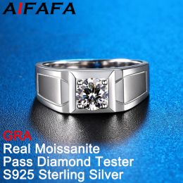 Rings 0.5/1/2 Carat Real Moissanite Men Rings Plate 18K White Gold Moissanita S925 Silver Man Fine Jewelry Pass Diamond Test GRA