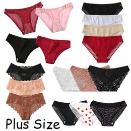 Women's Panties Plus Size 1XL-4XL Women Soft Comfortable Briefs Low Waist Solid Color Sexy See-through Lace Decorated Underwear Lingerie