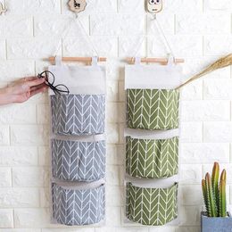 Storage Bags Cotton Linen Pattern Hanging Bag 3 Pockets Wall Mounted Wardrobe Hang Pouch Cosmetic Toys Organiser 1PC