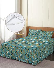 Bed Skirt Medieval Geometry Abstract Colors Elastic Fitted Bedspread With Pillowcases Mattress Cover Bedding Set Sheet