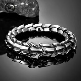 Bracelets Ouroboros Dragon Head Bracelet Men Punk Stainless Steel Wristband Vikings Blessing Bangles Nordic Amulet Charm Male Jewellery Gift