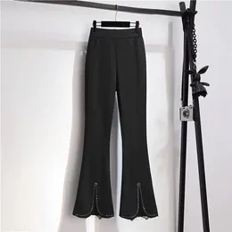 Women's Pants All-Match Women Fashion Elastic Waist Black Flared Solid Colour OL High Wide Leg Trousers Casual Streetwear Q507