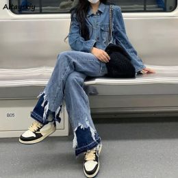Jeans Jeans Women Spring Tassel Patchwork Straight Chic Ulzzang Fashion Ladies Streetwear Students Allmatch Casual Hot Sale Tender