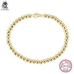 Bangles ORSA JEWELS 925 Sterling Silver Italian 4mm Round Ball Bead Strand Bracelet for Women Handmade 14K Gold Bracelet Jewellery SB103