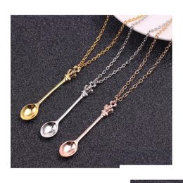 Pendant Necklaces Crown Mini Teapot Necklace Spoon Pendant Necklaces Jewelry Gold Sier Black Colors For Men Women Gift Drop Delivery O Dh0Fw