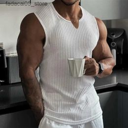 Men's Tank Tops 2023 Summer NEW Men Vest Knitted Stripe Gym Tank Top Men Fitness Sleeveless Shirt Male Sports Vest Quick-drying Gyms Undershirt Q240221