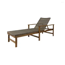 Camp Furniture Camdyn Outdoor Rustic Acacia Wood Chaise Lounge With Wicker Seating Natural And Mixed Mocha Recliner Chair