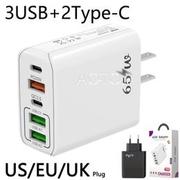 2PD+3USB Multi port wall adapters phone laptop 65W fast chargers EU US UK laptop/mobile phone chargers portable chargers