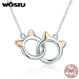 Necklaces WOSTU Hot Sale Real 925 Sterling Silver Pet Cat Link Pendant Necklace For Women 2019 New Brand Jewellery Gift CQN252