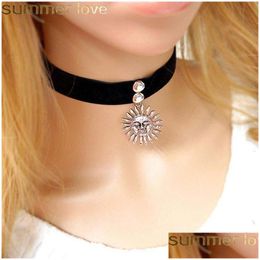 Chokers Korea Style Veet Vintage Sier Bronze Sun Charm Choker Necklace For Women Gothic Pendant Black Fashion Jewelry Gift D Dhgarden Dhx6N