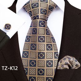 Neck Ties New Fashion White Dot Blue Silk Tie Set Mens Wedding Party Tie Pocket Square Men Necktie Accessories Cravat Gift For Men DiBanGu J230225