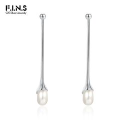 Earrings F.I.N.S Authentic S925 Sterling Silver Gold Freshwater Pearl Long Drop Earrings Minimalist Detachable Piercing Bead Ear Studs