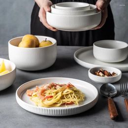 Plates 11PCS/Set Ceramic Tableware For 2 Person White Matte Glazed Salad Bowl Flat Plate Dinnerware Dishes Steak Household
