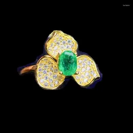 Cluster Rings Natural Real Green Emerald Ring Flower Style 4 6mm 0.52ct Gemstone 925 Sterling Silver Fine Jewelry J238210