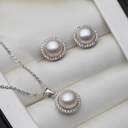 Sets Real Black Natural Freshwater Pearl Necklace Earring Set,bridal 925 Silver Necklace Jewellery Birthday Wholesale Gift