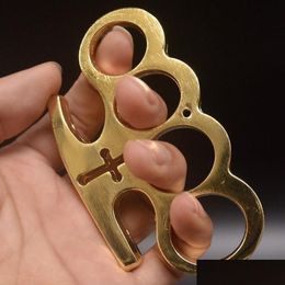 Brass Knuckles Cross Metal Knuckle Duster Four Finger Tiger Fist Buckle Outdoor Cam Security Defense Ring Self-Defense Edc Tool Drop Dhzq8