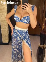 Women's Swimwear S- XL Printed Underwired Female Swimsuit High Waist Bikini Women Swimwear Three-pieces Bikini set Bather Bathing Suit Swim V4106 J240221