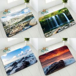 Bath Mats Non-Slip Mat Waterfall Forest Stone Natural Scenery Bedroom Kitchen Doormat Indoor Floor Absorbent Foot Pads Home Decor