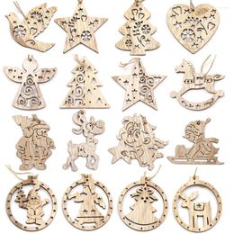 Christmas Decorations 6PCS Wooden Pendant Vintage Canton Deer/Santa Claus/Snowman Hanging Ornaments For Tree Decoration Kids Craft