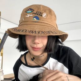 Ball Caps Vintage Embroidered Drawstring Bucket Hat Spring And Summer Outdoor Mountaineering Hiking Sun Protection Retro Niche Women's Cap