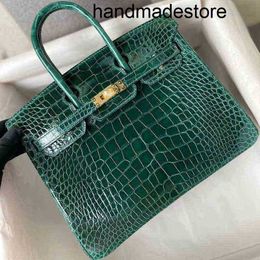 Handbag Designer Imported Bright Bag Face American Crocodile Skin Women's 25 Sewn Fog Face Platinum Nail Customization